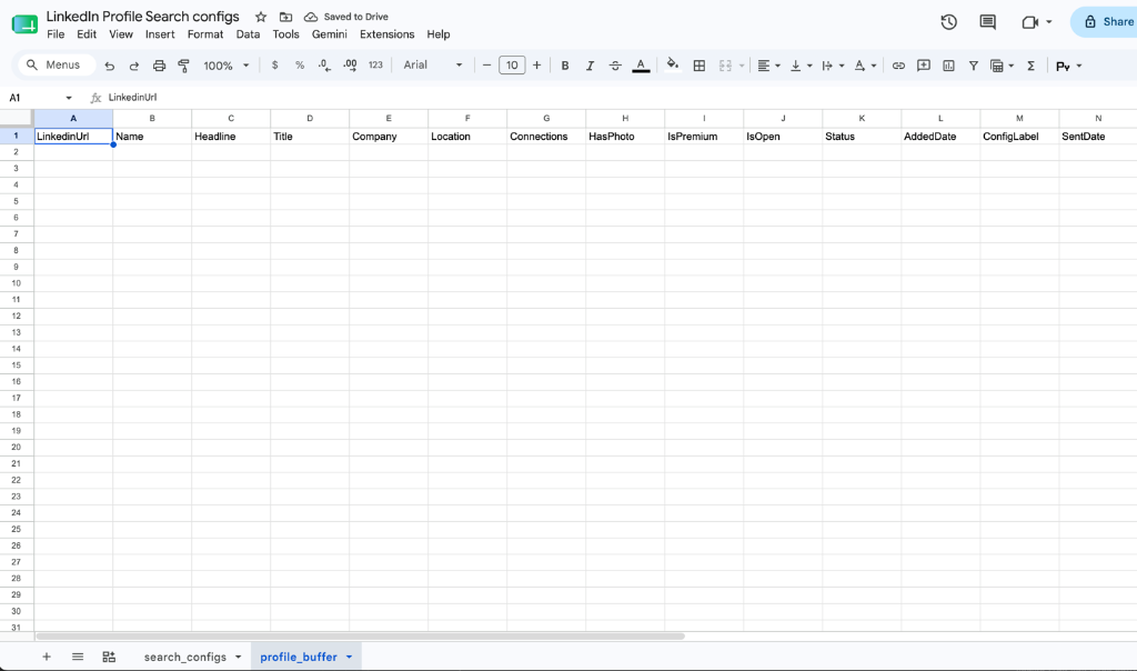 Google Sheets Profile Buffer